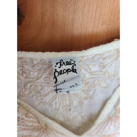 Free People Pastel Yellow Tunic Top Swim Cover Up Sz 10 MEDIUM Boho Festival M - Picture 3 of 7